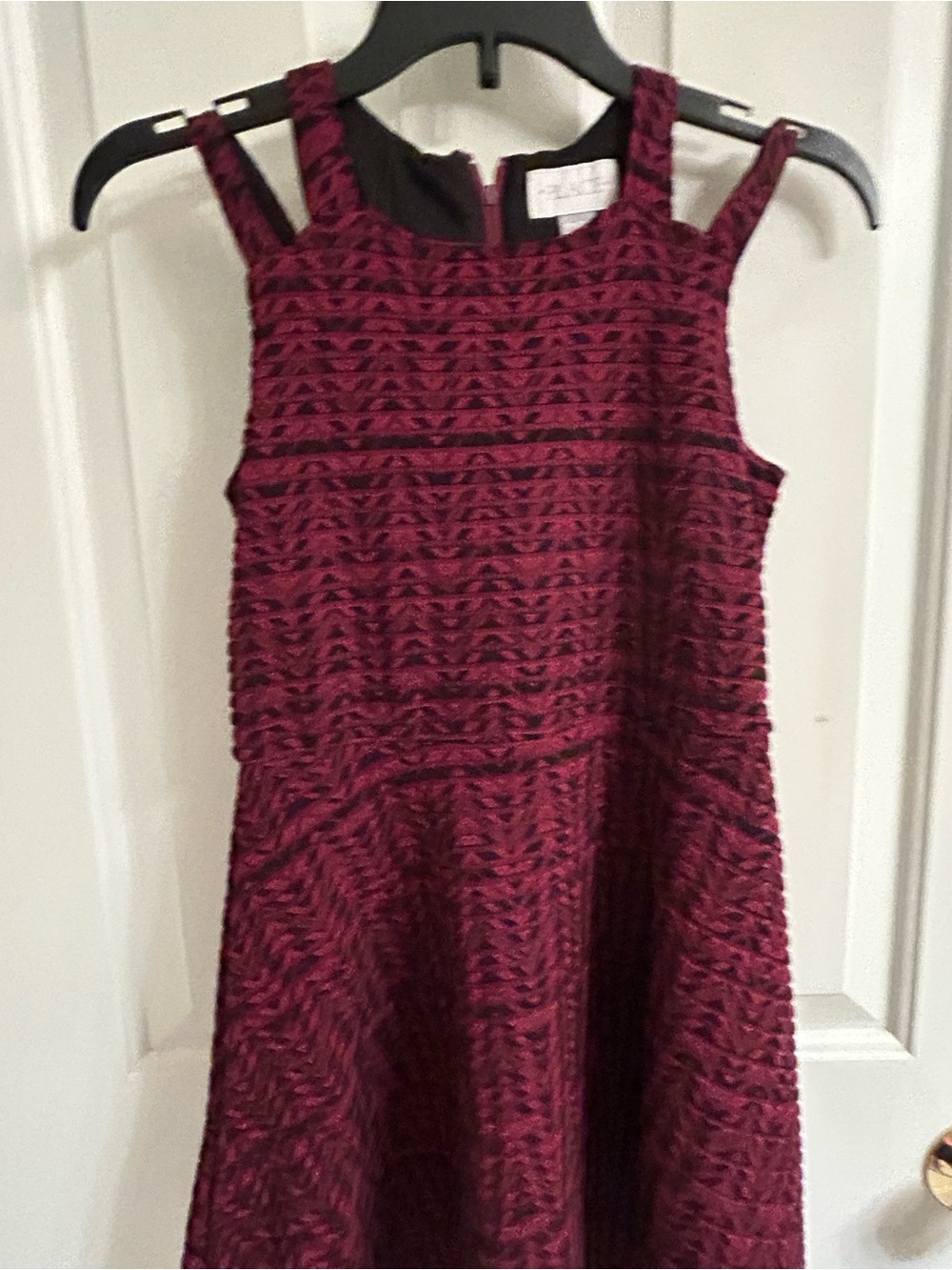 NWT-Girls The Children's Place Burgundy Textured Fit & Flare Dress - Picture 3 of 14